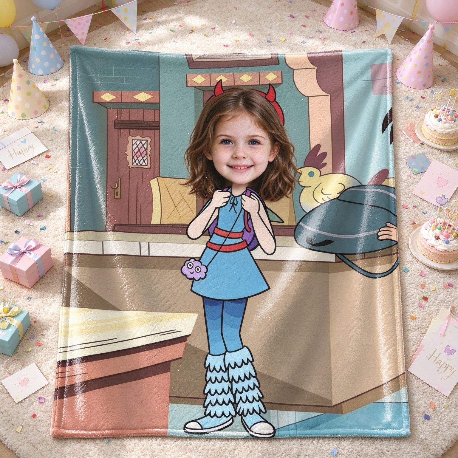Custom Face Photo Flannel Blanket, Personalized Cartoon Portrait Plush Throw, Ideal Keepsake Gift for Kids and Family