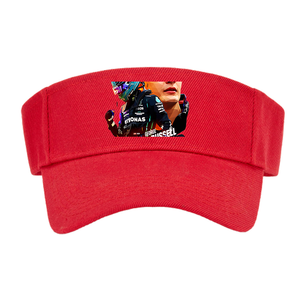 George Russell F1 Driver in Petronas Racing Gear with Formula 1 Car -  Visor cap