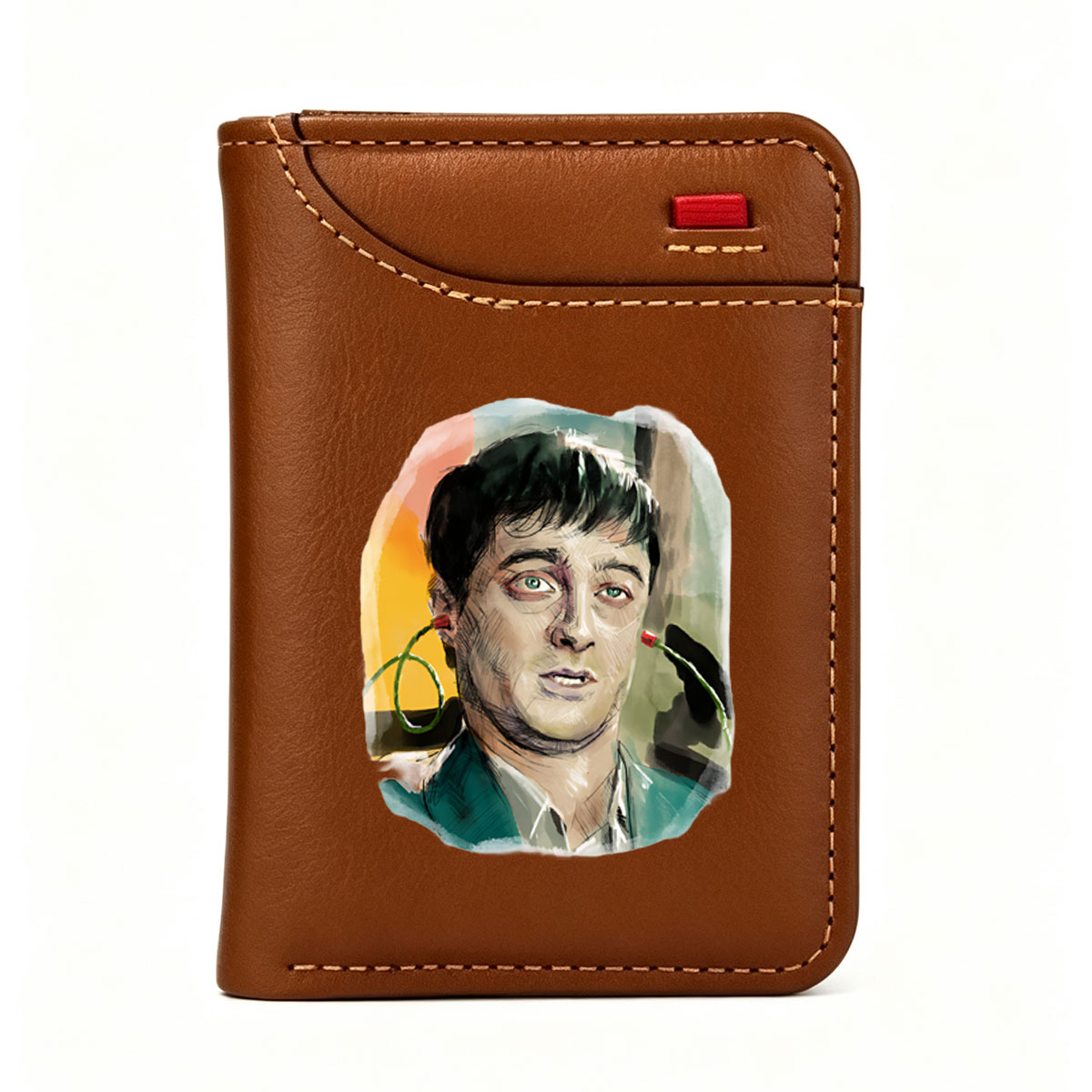 Man with Green Eyes and Earphones, Artistic Portrait - Vertical Style Wallet