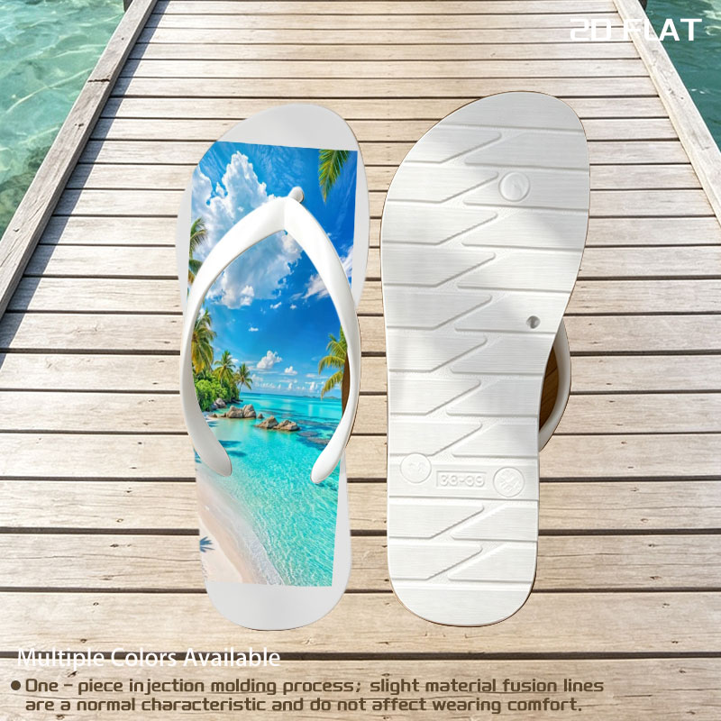 Tropical Beach with Crystal Clear Water and Palm Trees -  flip-flops