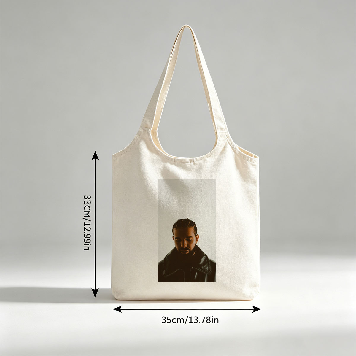 Drake in a Moody Portrait Wearing a Black Leather Jacket with Braided Hair and a Contemplative Expression - Canvas shoulder bags/