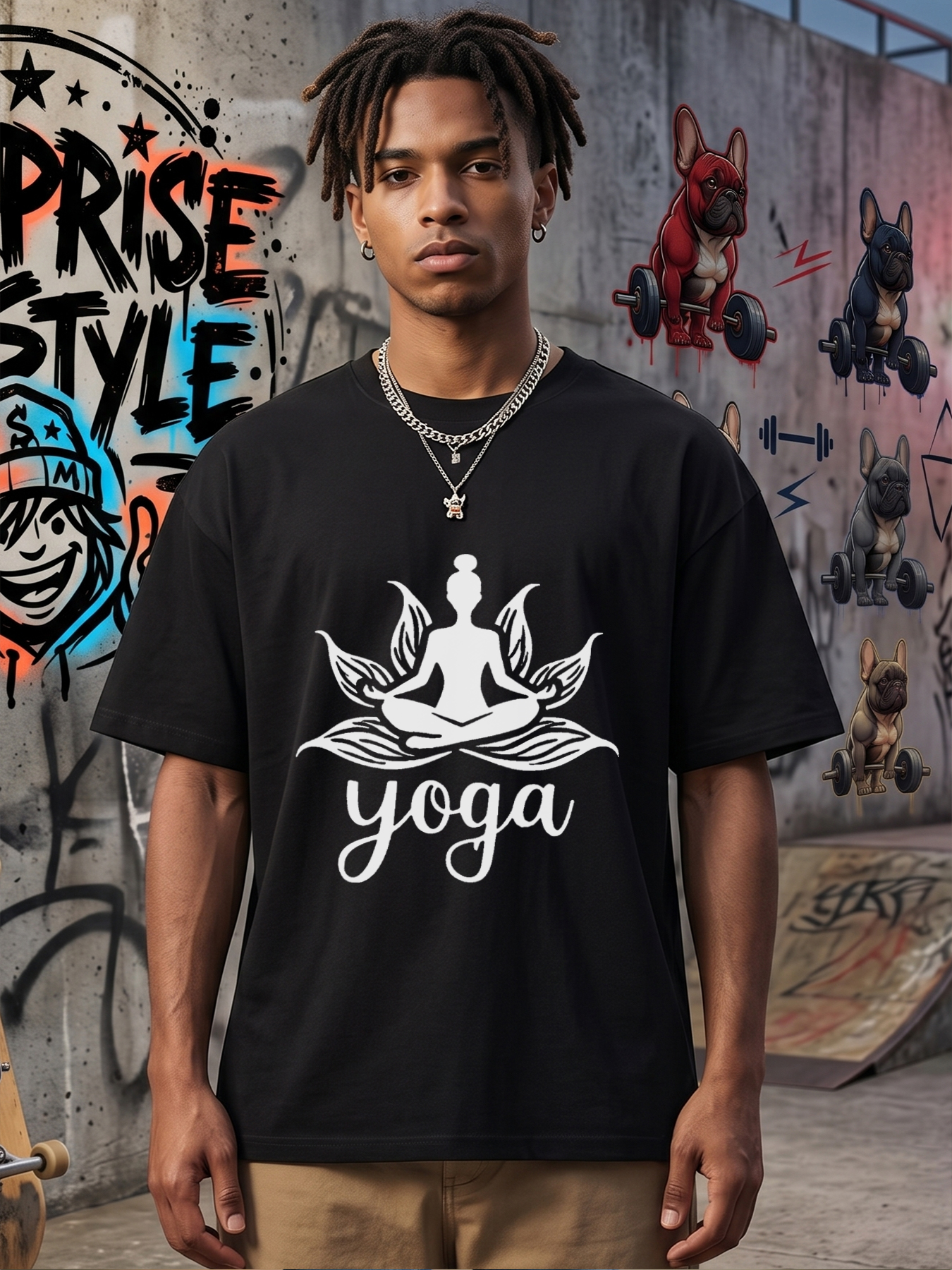 Men's Printed T-Shirt Yoga Lotus Meditation Design Casual Round Neck Summer Lightweight Breathable Short Sleeve T-Shirt for Yoga Practice and Everyday Wear Men