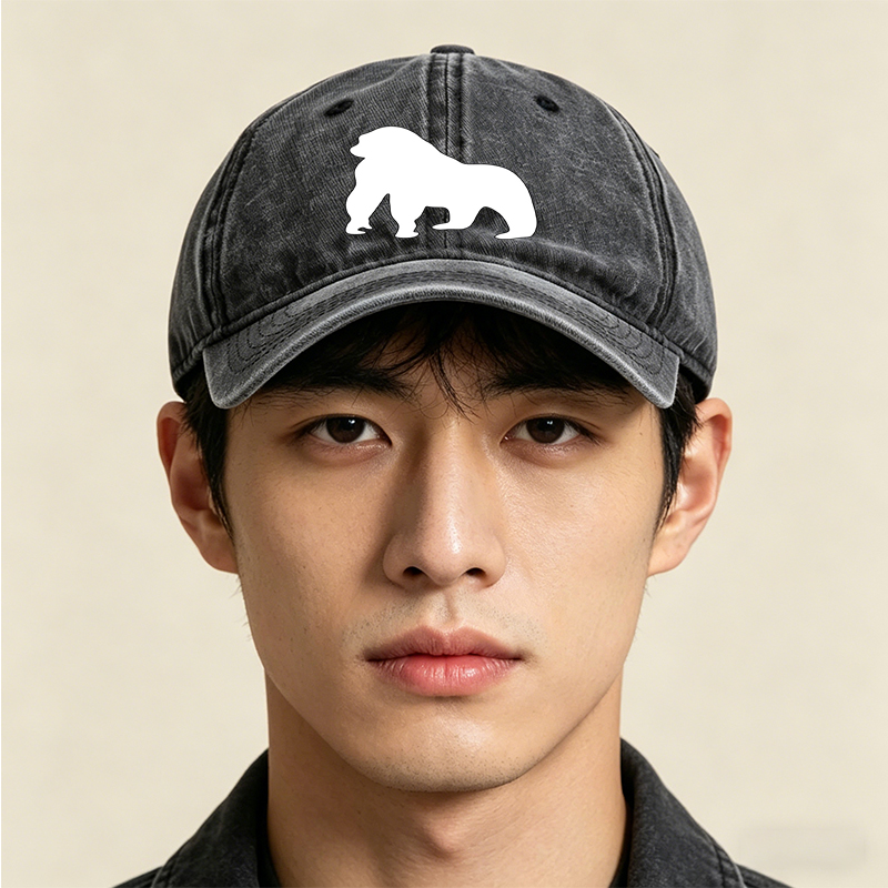 Unisex Classic Washed Cap with Lion Silhouette Print + Unisex Classic Washed Cap for Outdoor Activities, Travel, and Casual Wear + Ideal for Adults Seeking Stylish and Comfortable Headwear