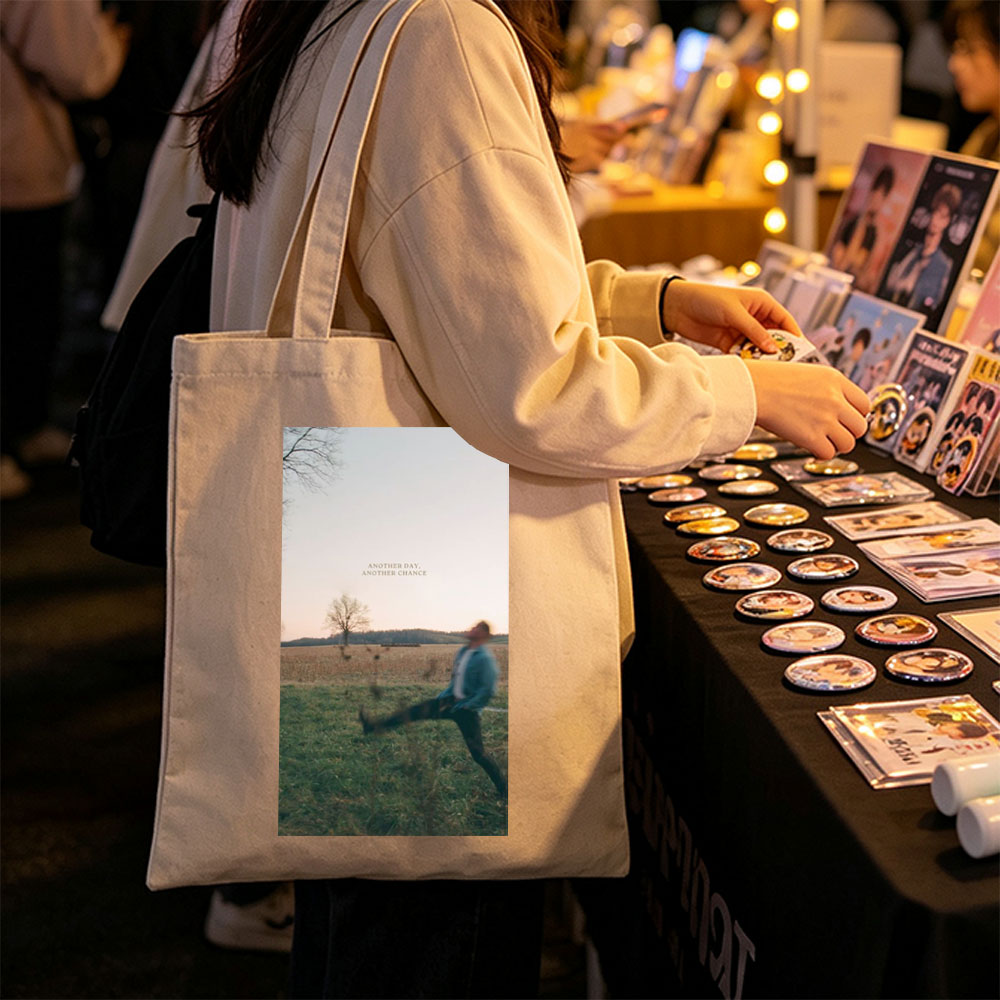 Another Day, Another Chance - Man Running in Field at Sunset - Canvas tote bags