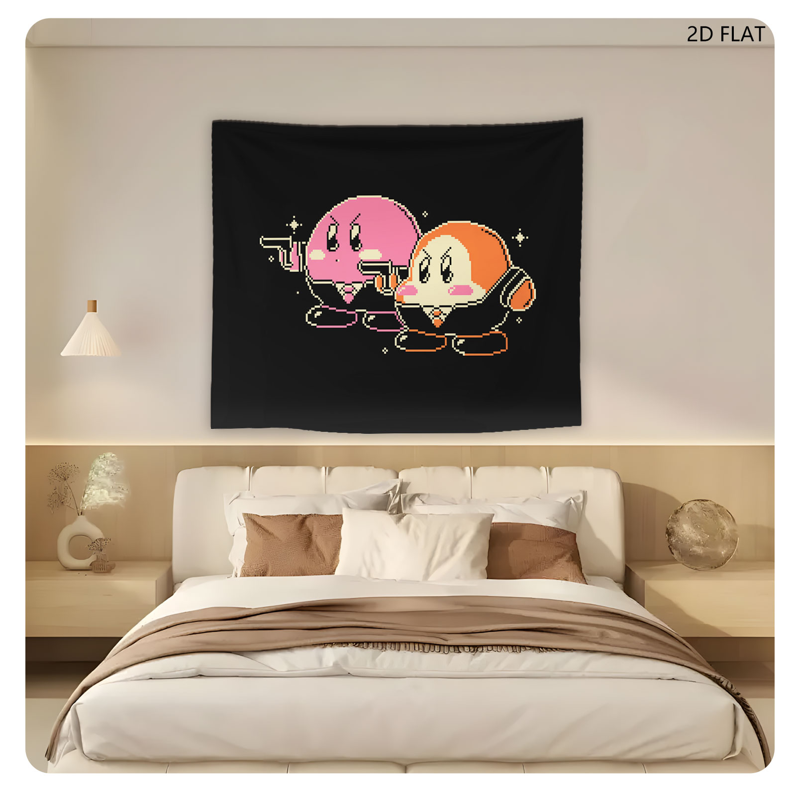Kirby and Waddle Dee in Pixel Art Style - Tapestry