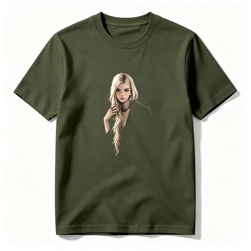 Blonde Woman in Black Coat with Elegant Pose - Tee