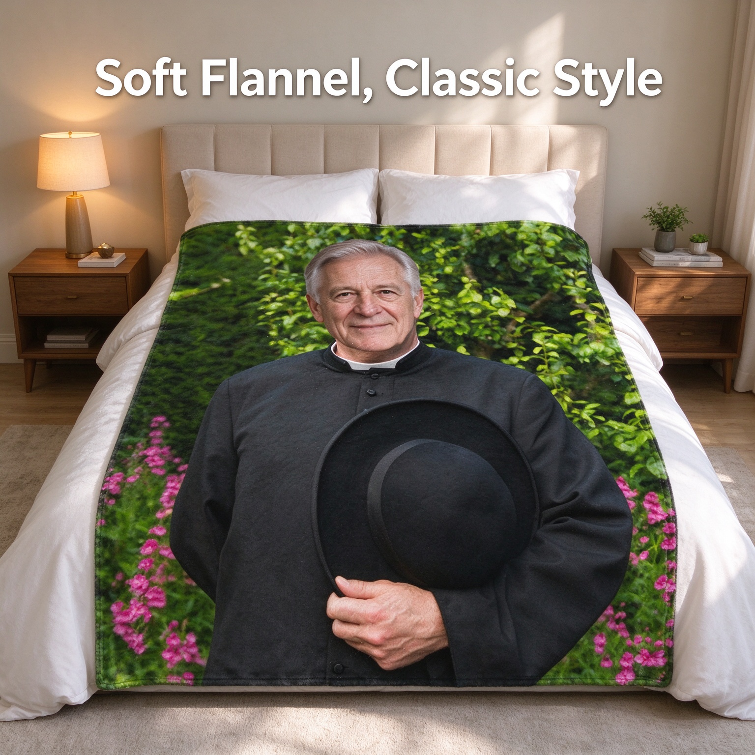 Custom Photo Blanket Personalized Face Portrait Velvet Flannel Fleece Throw, Cozy Keepsake Gift for Bed and Sofa