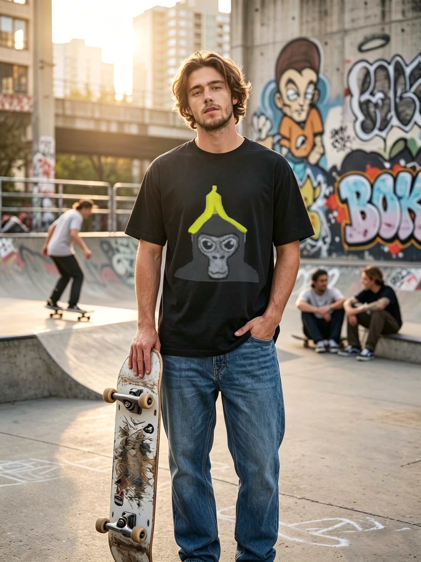Men's Banana Monkey Print T-Shirt Funny Ape Face Graphic Casual Round Neck Lightweight Breathable Summer Short Sleeve Tee for Adults Outdoor Leisure Streetwear Fashion