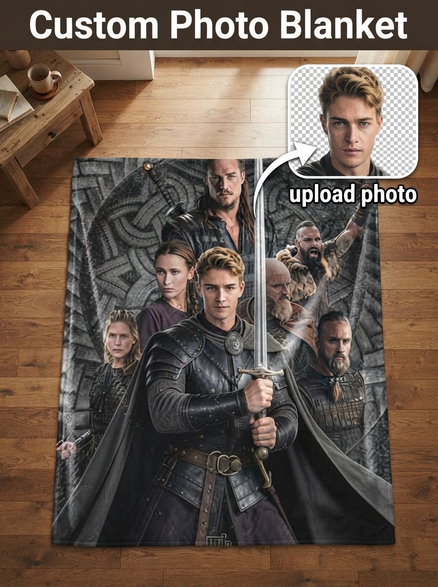 Custom Photo Face Flannel Fleece Throw Blanket, Personalized Medieval Warrior Portrait Soft Cozy Bedding Wrap