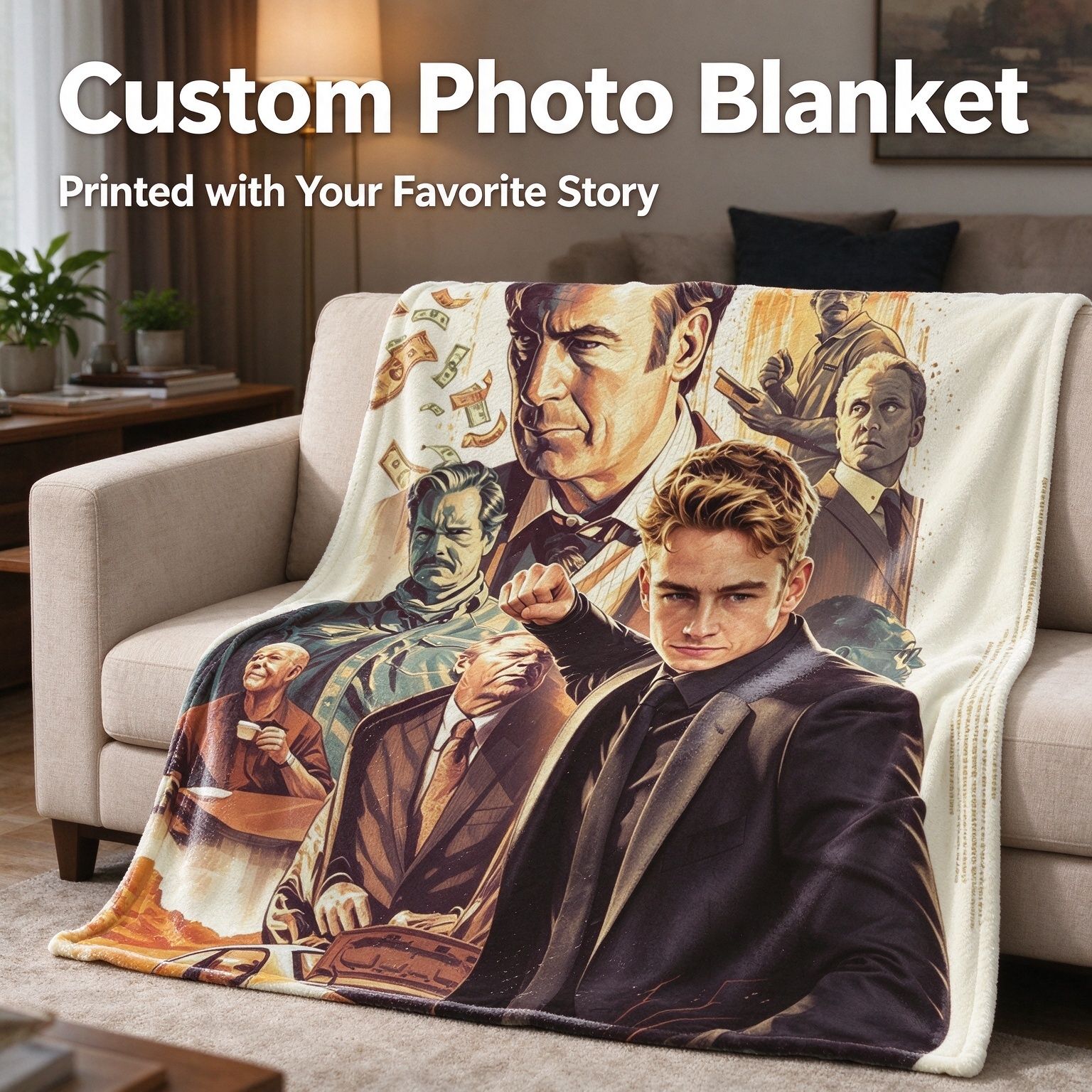 Custom Photo Face Portrait Flannel Blanket Ultra Soft Anti-Pilling Lightweight Plush Throw Cozy Personalized Keepsake