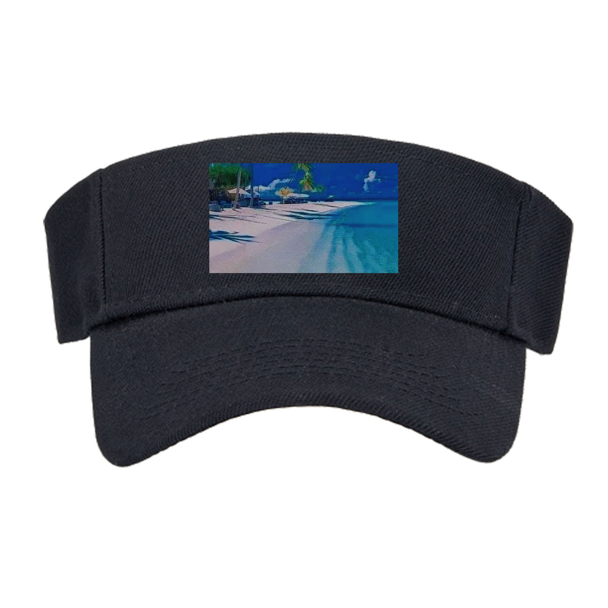 Serene beach with palm trees and turquoise waters under a clear blue sky. -  Visor cap