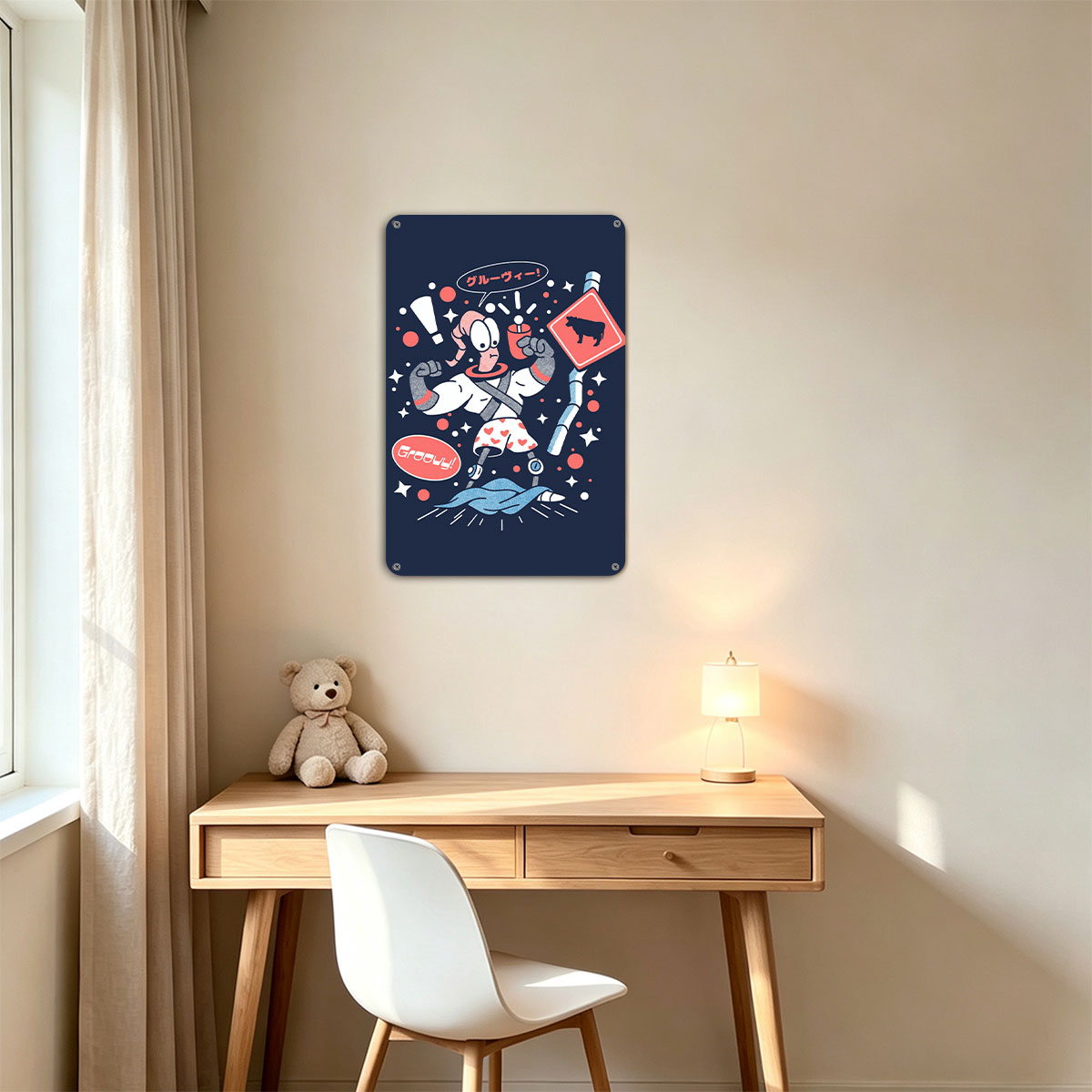 Pepe Le Pew in Space: Groovy Cow Sign with Retro Style - painting