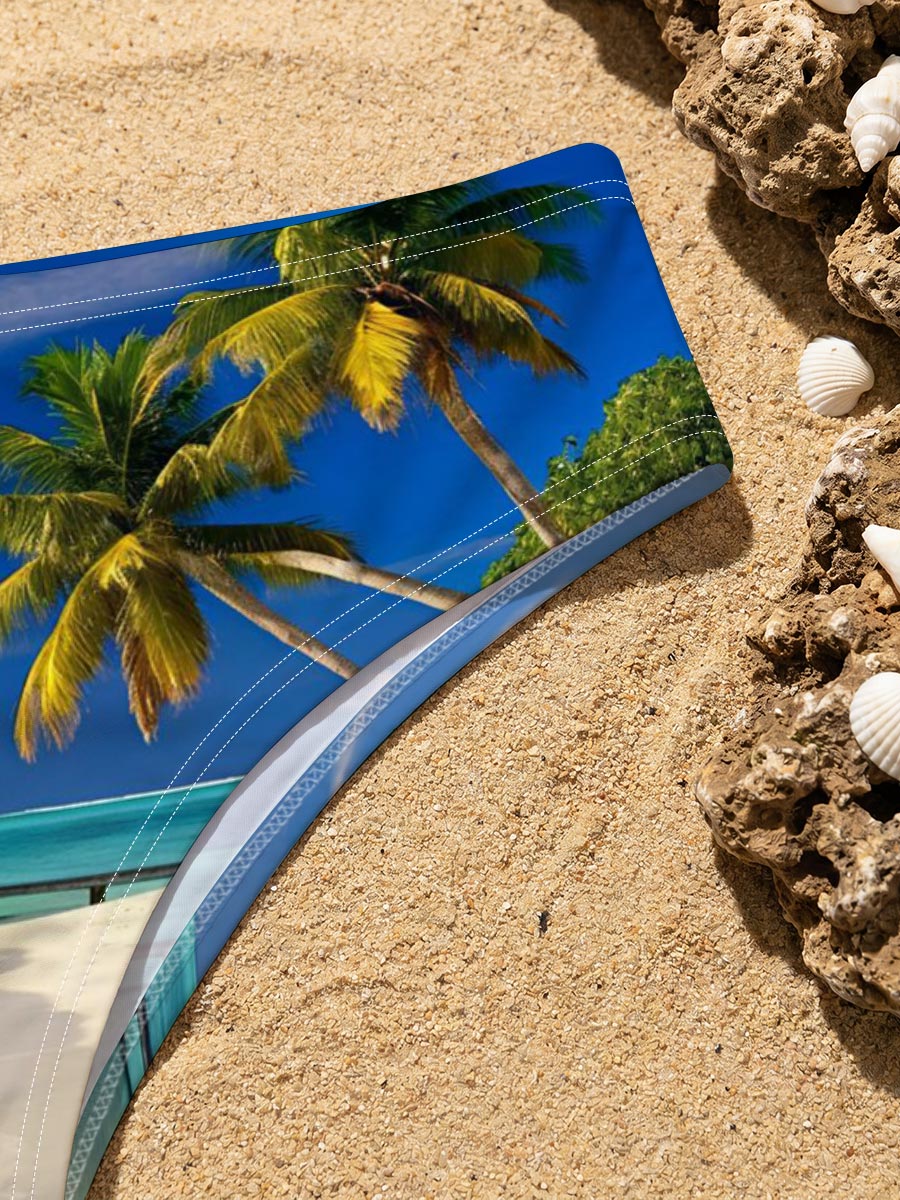 Tropical Beach with Palm Trees and Crystal Clear Water -  Men's swim trunks