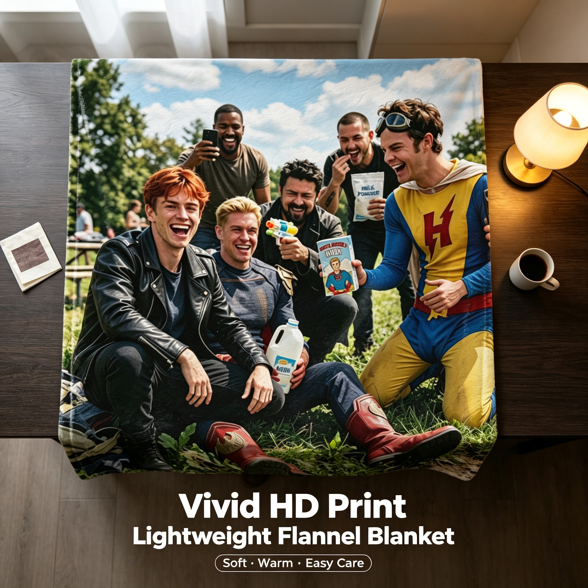 Custom Face Blanket - The Boys Superhero Group Photo Flannel Blanket - Perfect for Couch Lounging, Camping, or as a Unique Gift/Giveaway