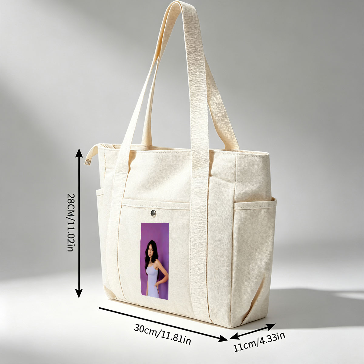 Olivia Rodrigo in a Light Blue Dress Posing Against Purple Background - Multi-pocket bags