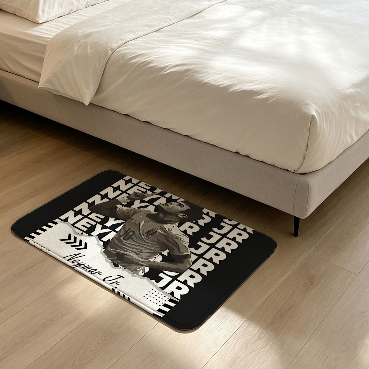 Neymar Jr. in Brazil Jersey, Celebrating Goal, Graphic Design Art - Flannel floor mat
