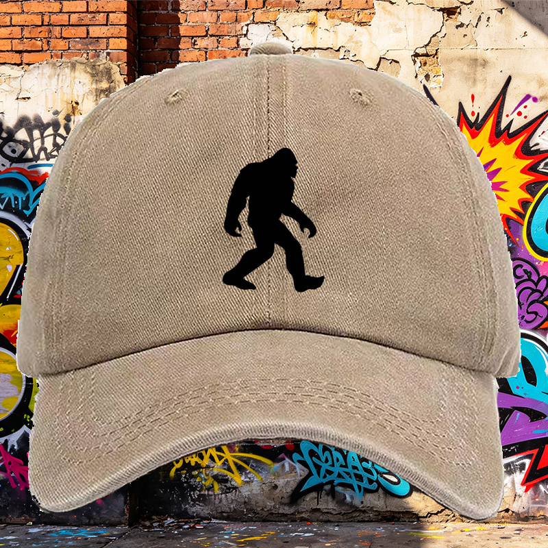 Men's Printed Washed Cap Bigfoot Silhouette Design Casual Round Brim Summer Lightweight Hat for Outdoor Hiking Camping Adventures Adults