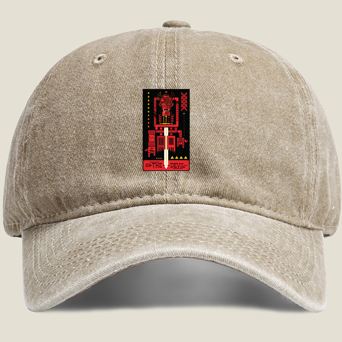The Devil - Cybernetic Tarot Card - Washed Denim - Baseball Cap