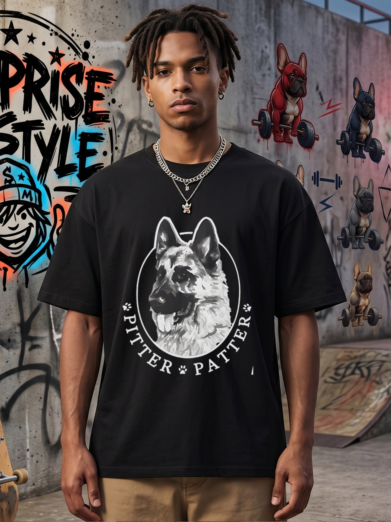Men's Printed T-Shirt Featuring German Shepherd Dog with 