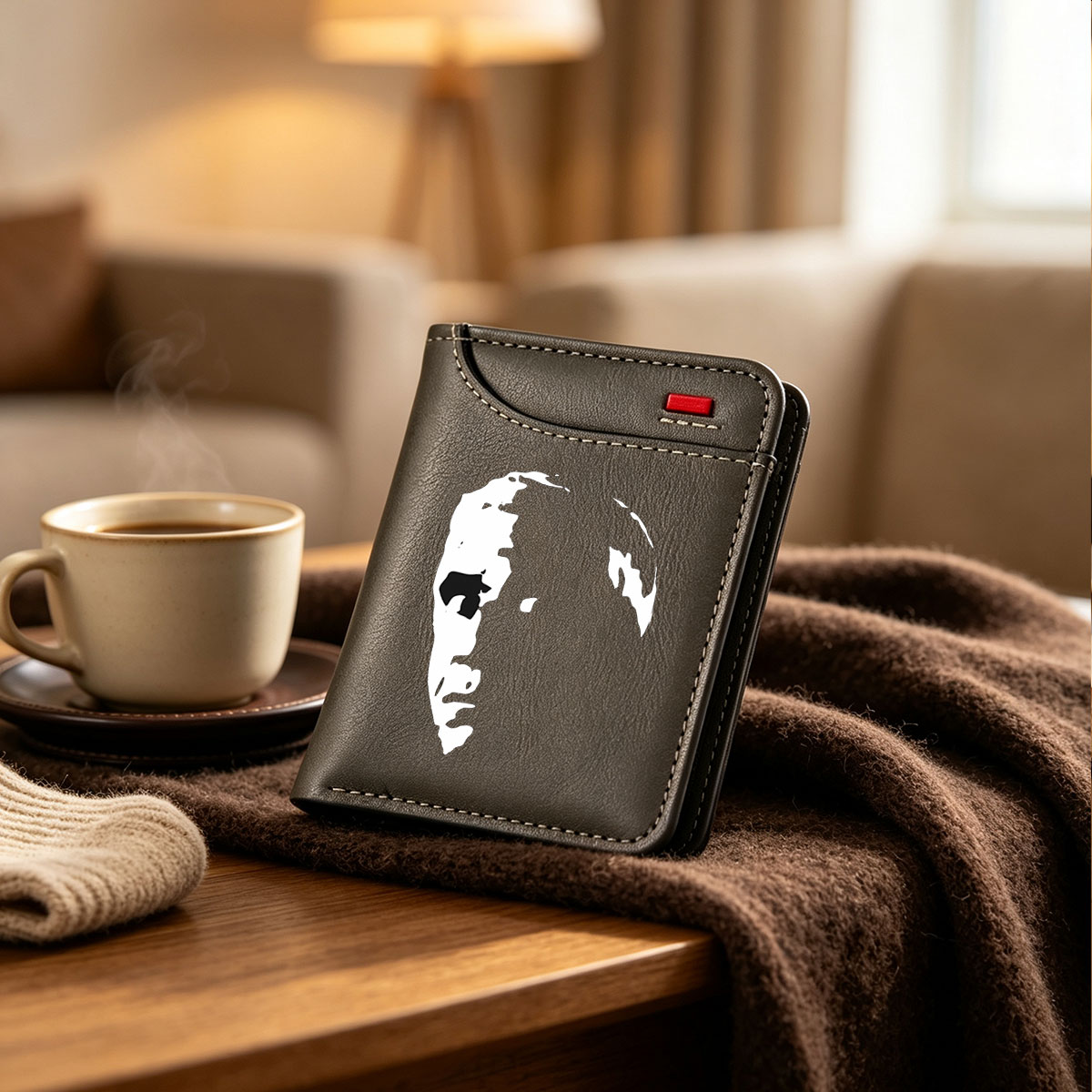 Abstract Black and White Face Silhouette Art - Vertical Style Wallet