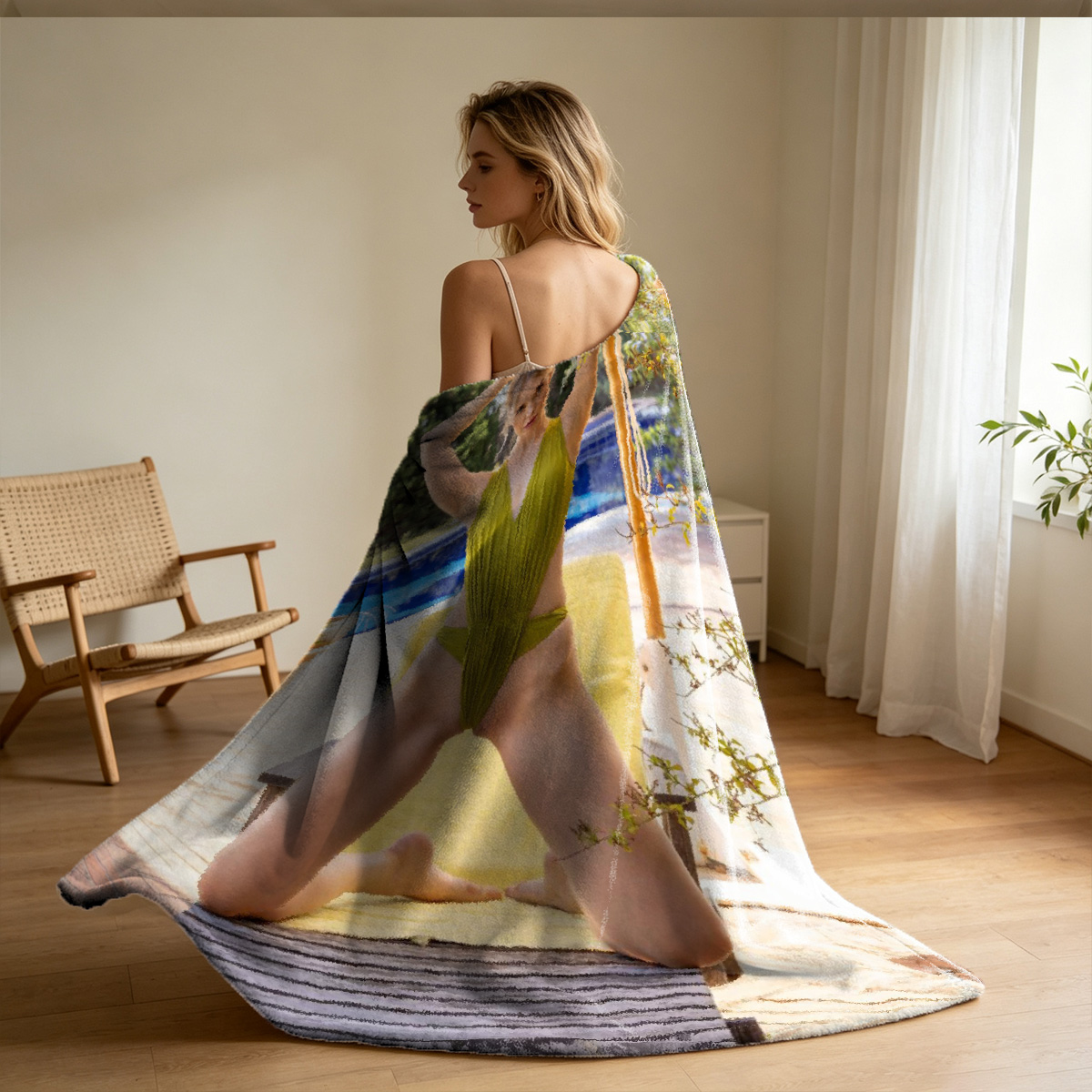 Nude blonde in mountain meadow - Blanket