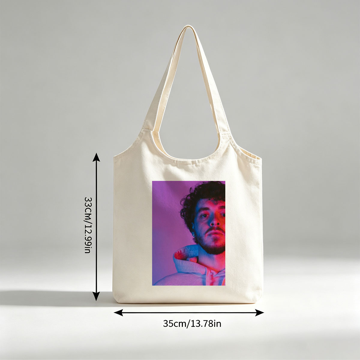 Jack Harlow in a Neon Glow Portrait Wearing a Hoodie with Purple and Pink Lighting - Canvas shoulder bags/
