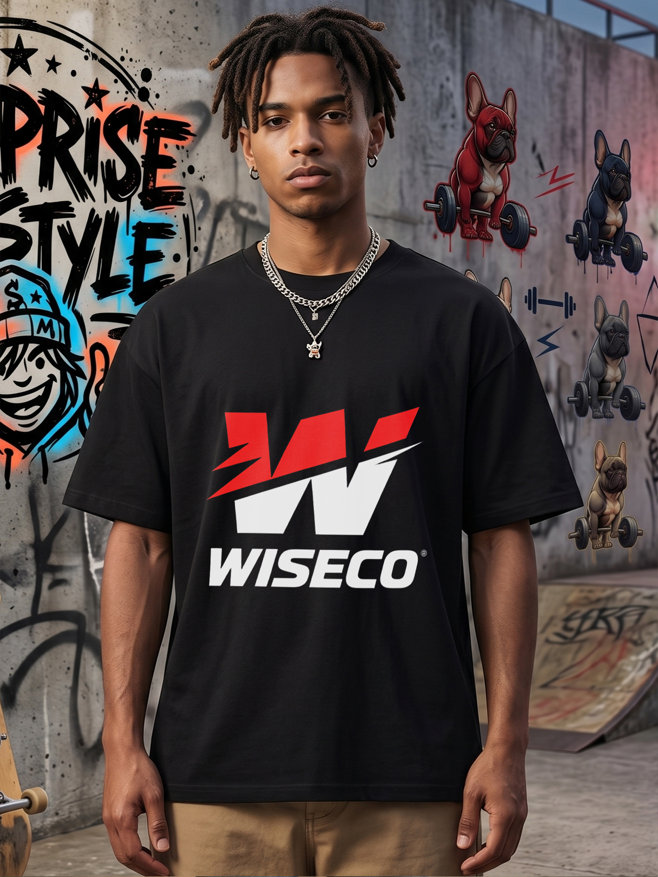 Men's WISECO Logo Print T-Shirt Red White Graphic Design Casual Round Neck Lightweight Breathable Summer Short Sleeve Tee for Motorsports Enthusiasts and Automotive Fans