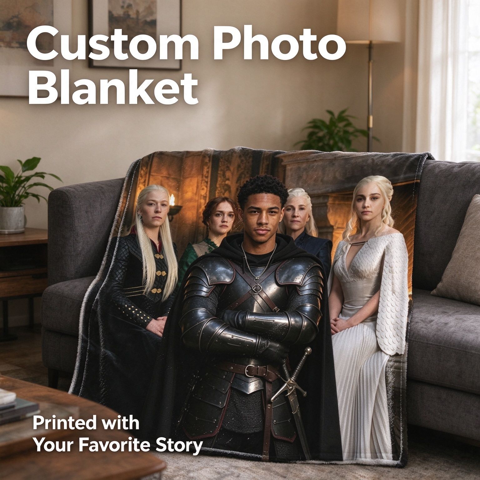 Personalized Face Blanket Custom Medieval Fantasy Photo Flannel Throw Skin Friendly Warm Plush Cover Ideal Customized