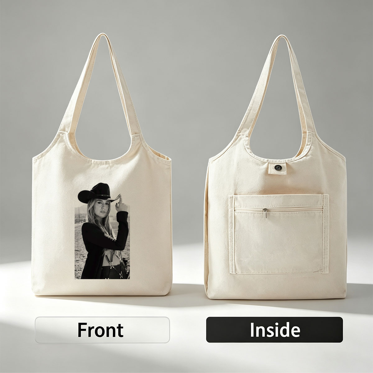 Maren Morris in Cowboy Hat Outdoors Black and White Portrait - Canvas shoulder bags/