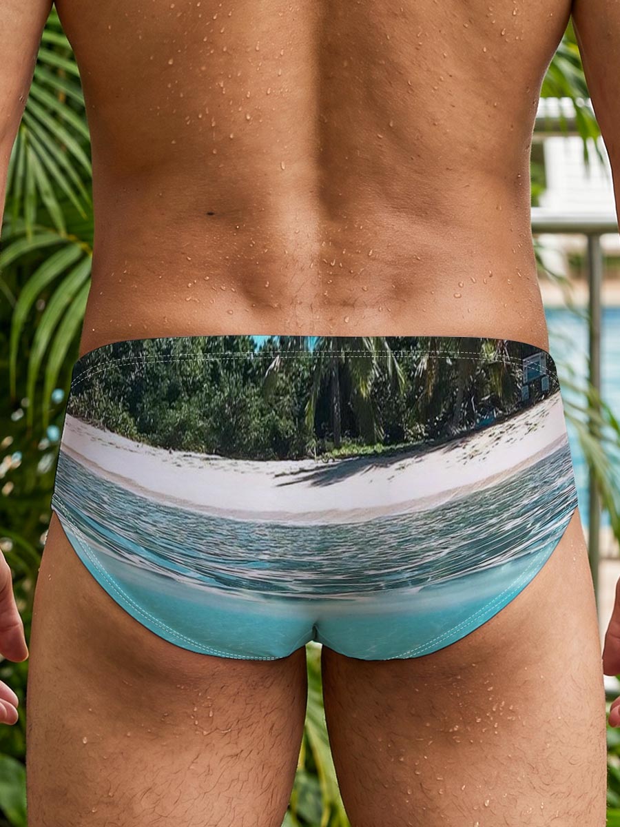 Crystal Clear Waters and Palm Trees on a Tropical Beach -  Men's swim trunks