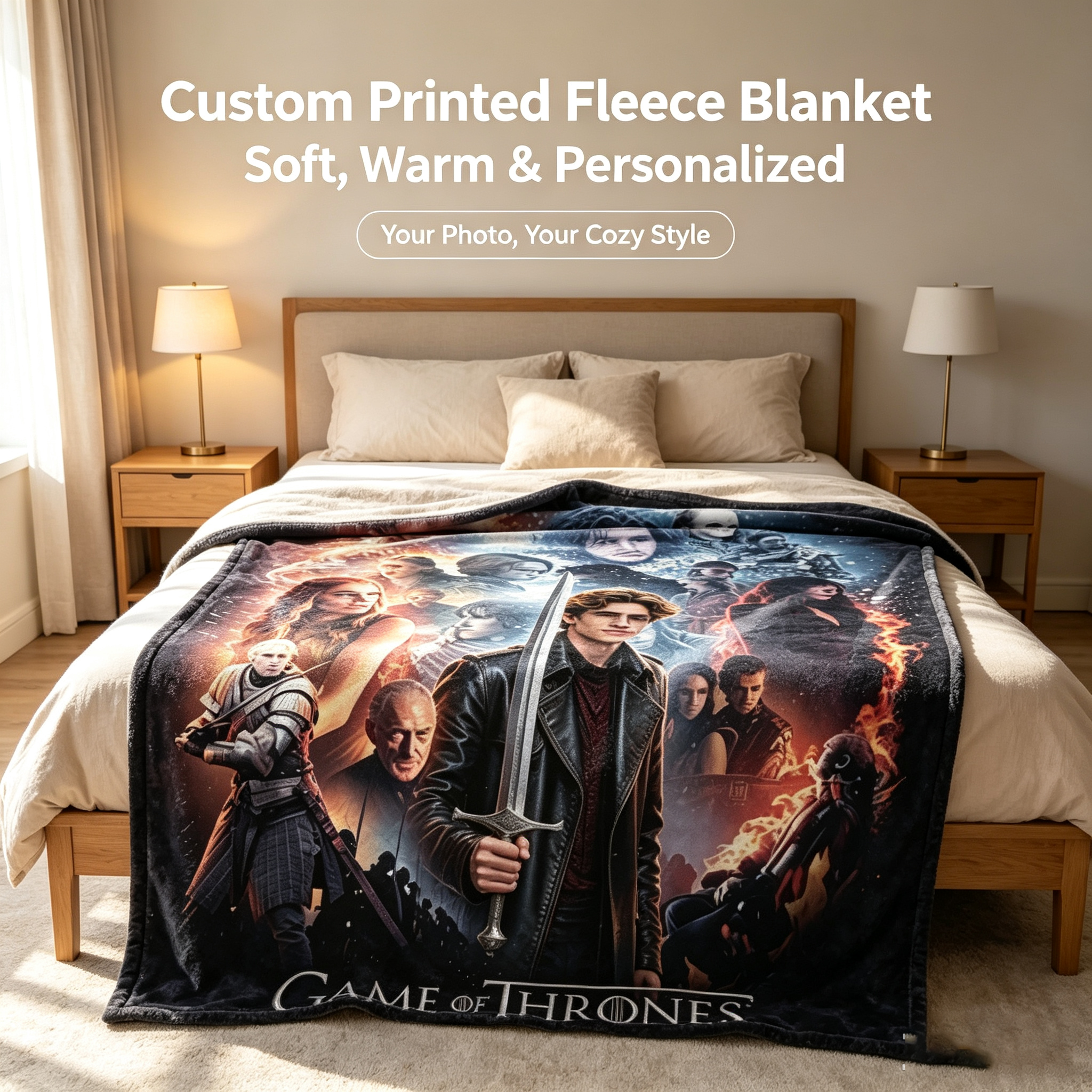 Custom Face Blanket Game of Thrones Flannel Blanket for Couch or Bed Cozy Gift Idea for Fans and Collectors