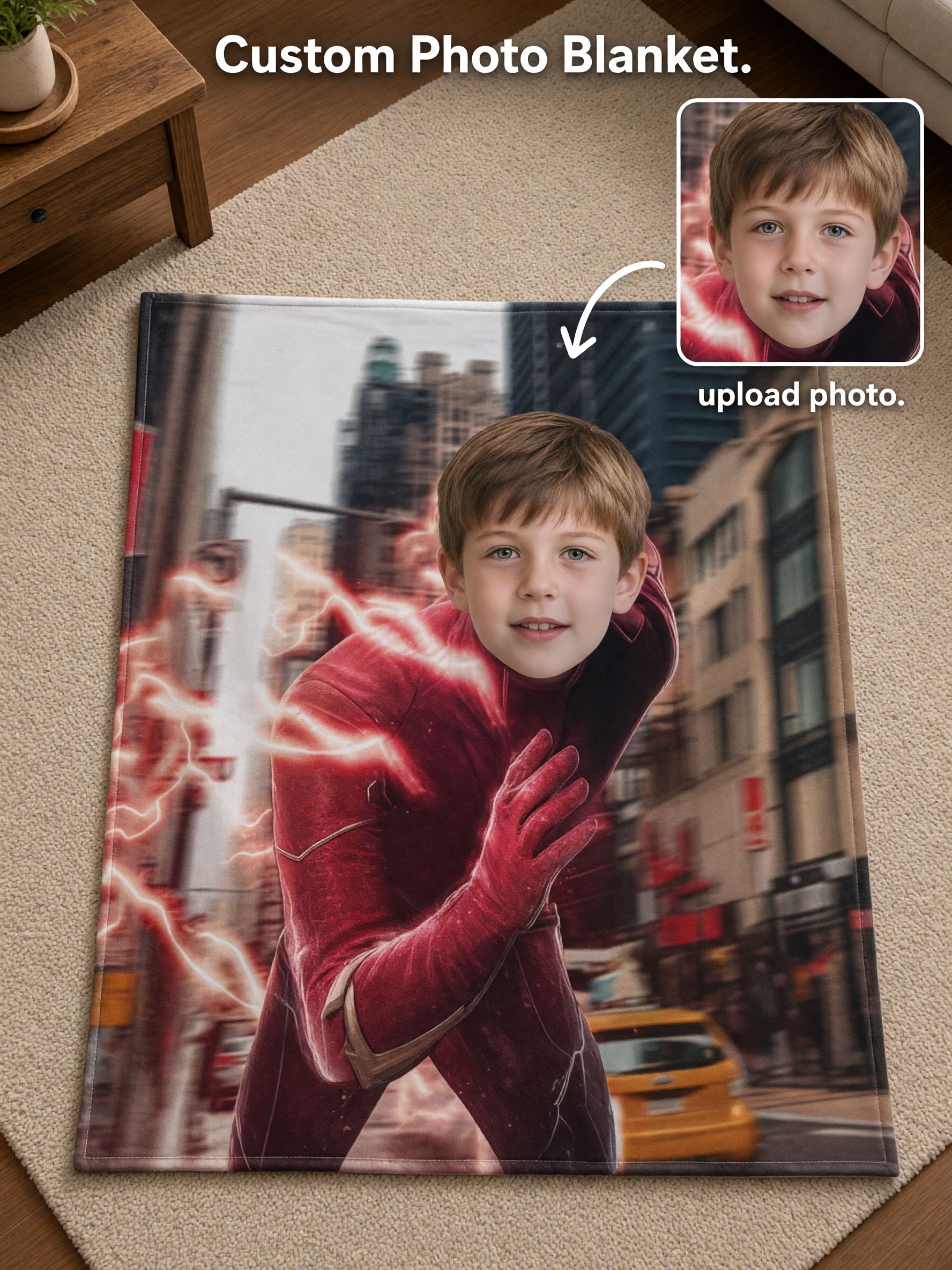 Custom Photo Face Superhero Flannel Throw Blanket Ultra Soft Anti Pilling Fleece Wrap Personalized Cozy Gift for Couch