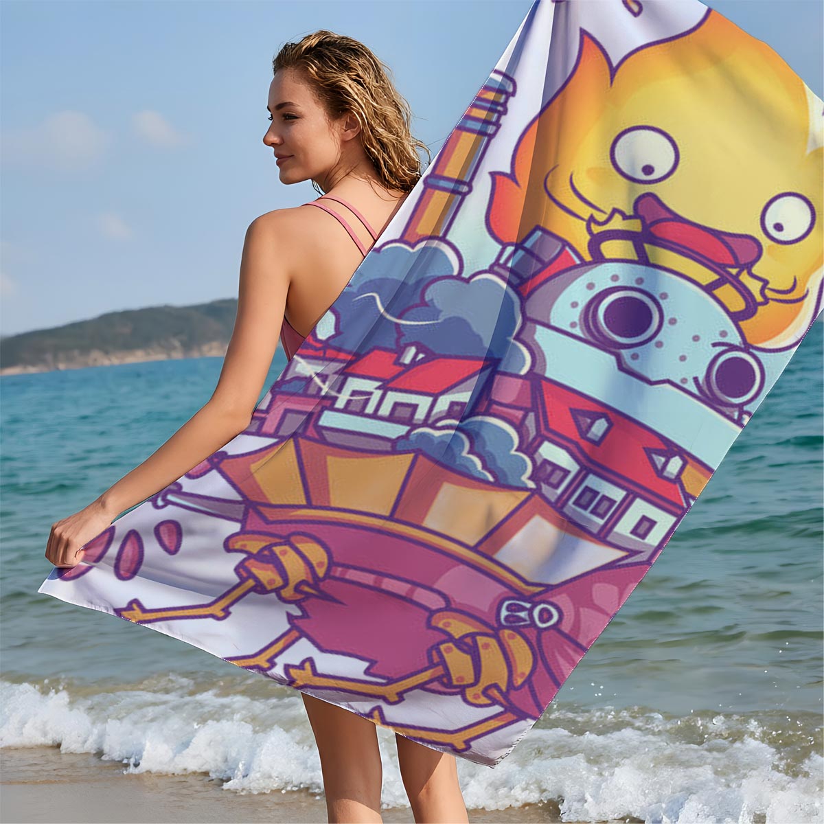 Flame-Powered Factory Crab with Industrial City on Back - Beach towels