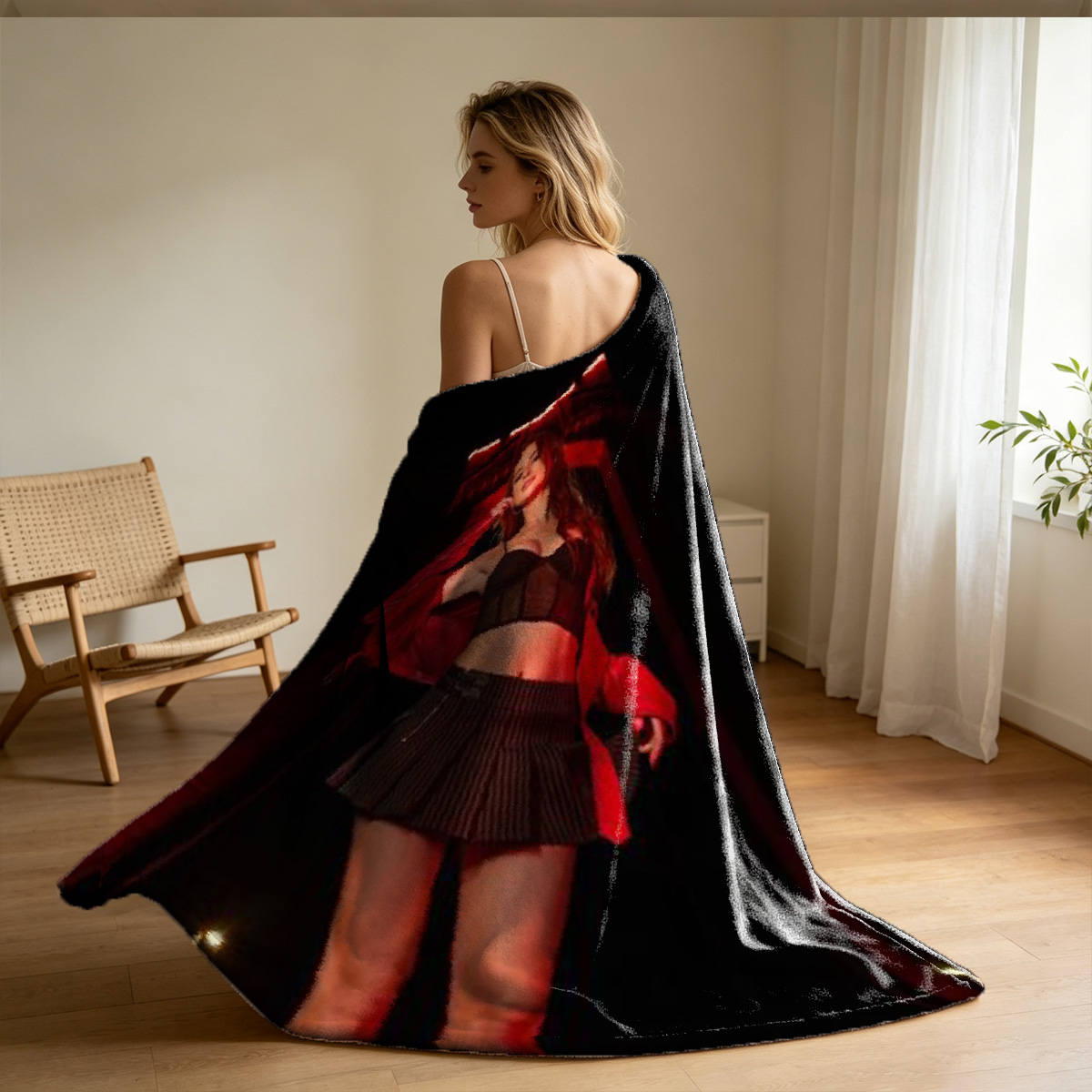 Pink Lingerie Seduction on the Couch - Blanket