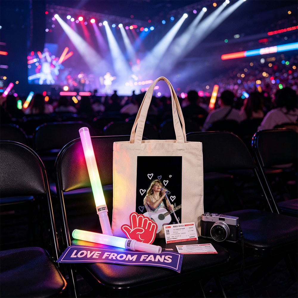 Taylor Swift Performing Live with Acoustic Guitar and Hearts Overlay - Canvas tote bags