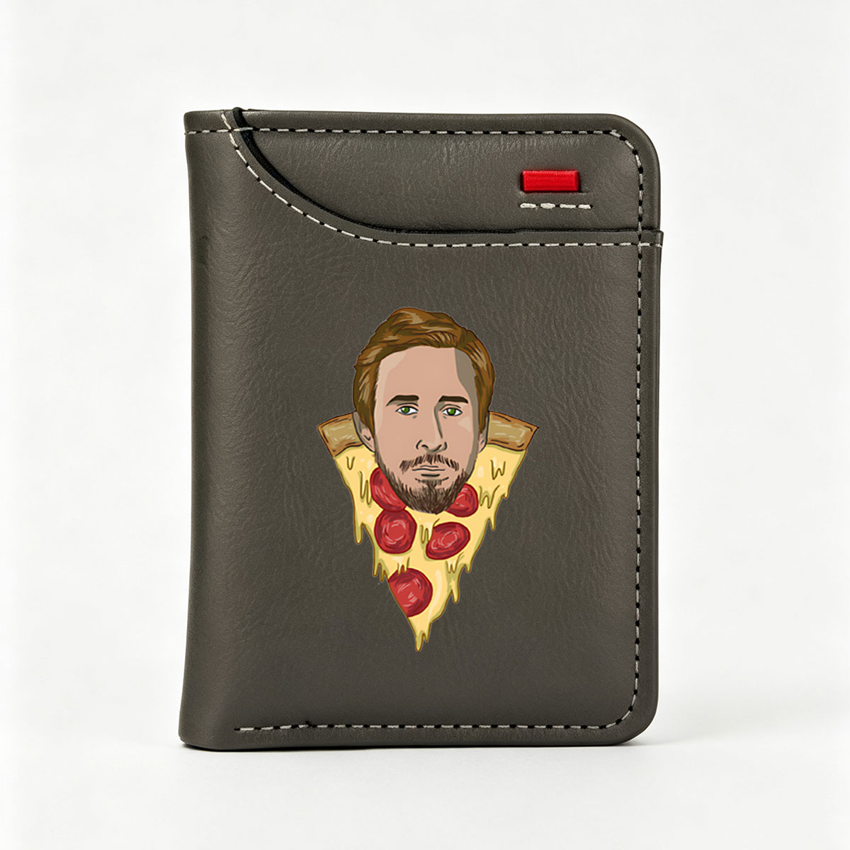 Pizza Slice with a Man's Face - Vertical Style Wallet