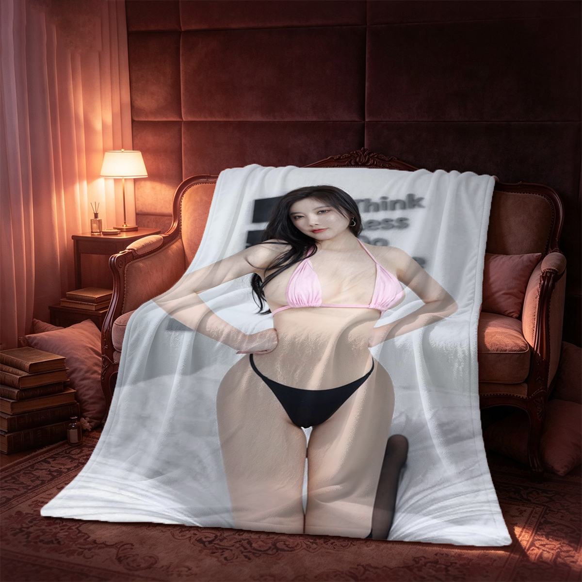 Bound Office Lady in Black Suit and Rope Bondage on Couch - Blanket