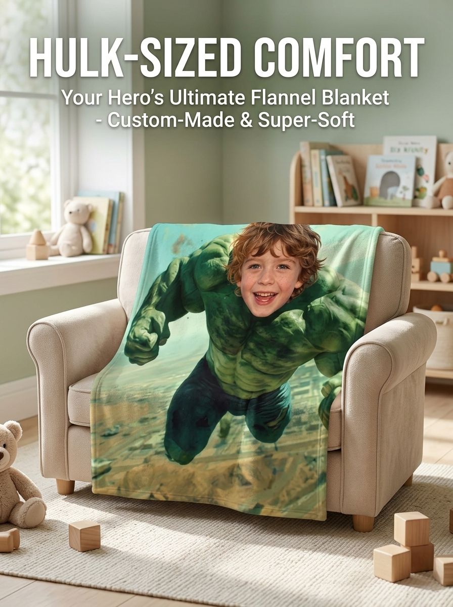Custom Face Photo Flannel Throw Blanket Personalized Superhero Body Soft Warm Fleece Bed Couch Gift