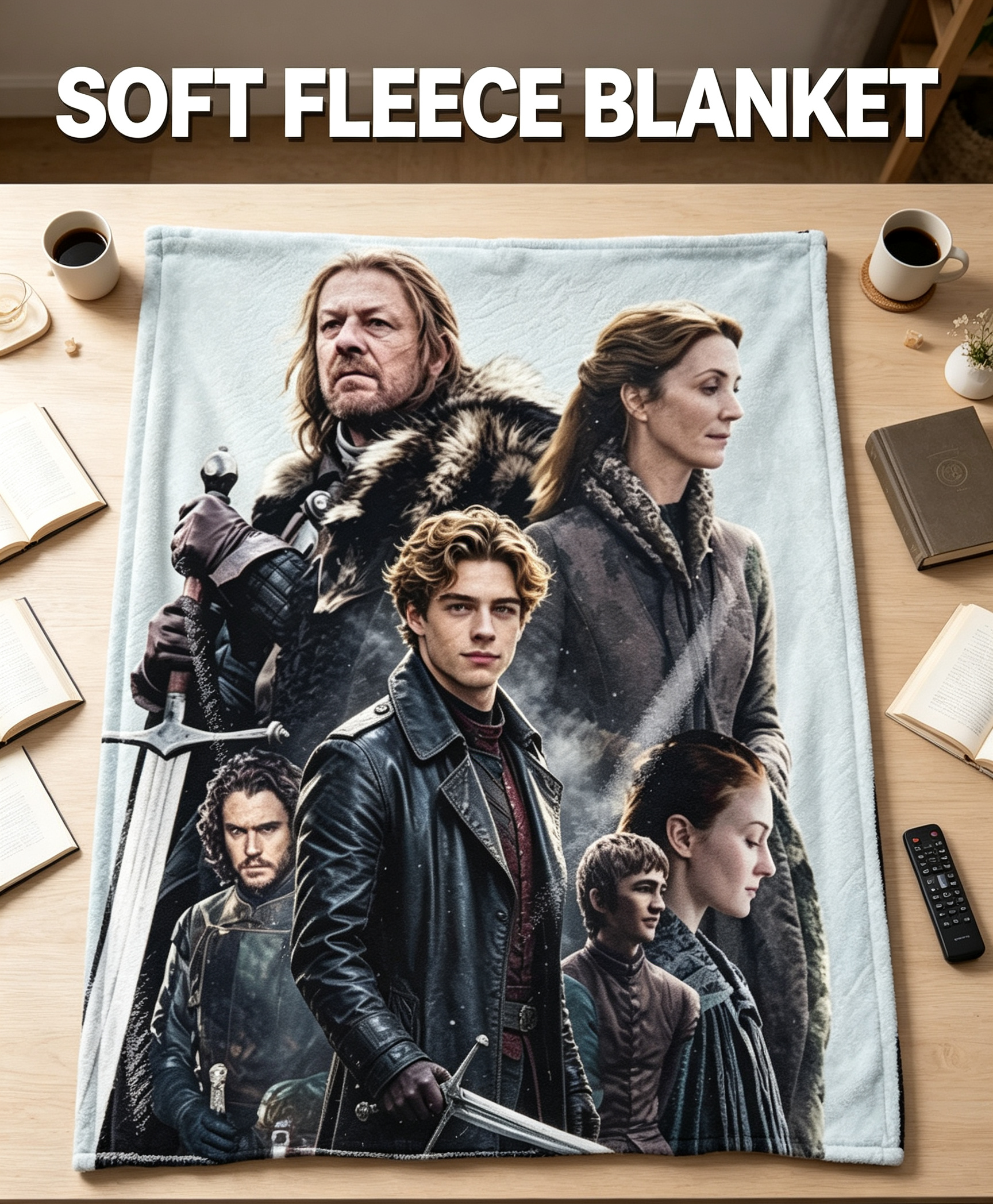 Custom Face Blanket Game of Thrones Stark Family Flannel Blanket Cozy Winter Bedding Gift for Fans and Collectors