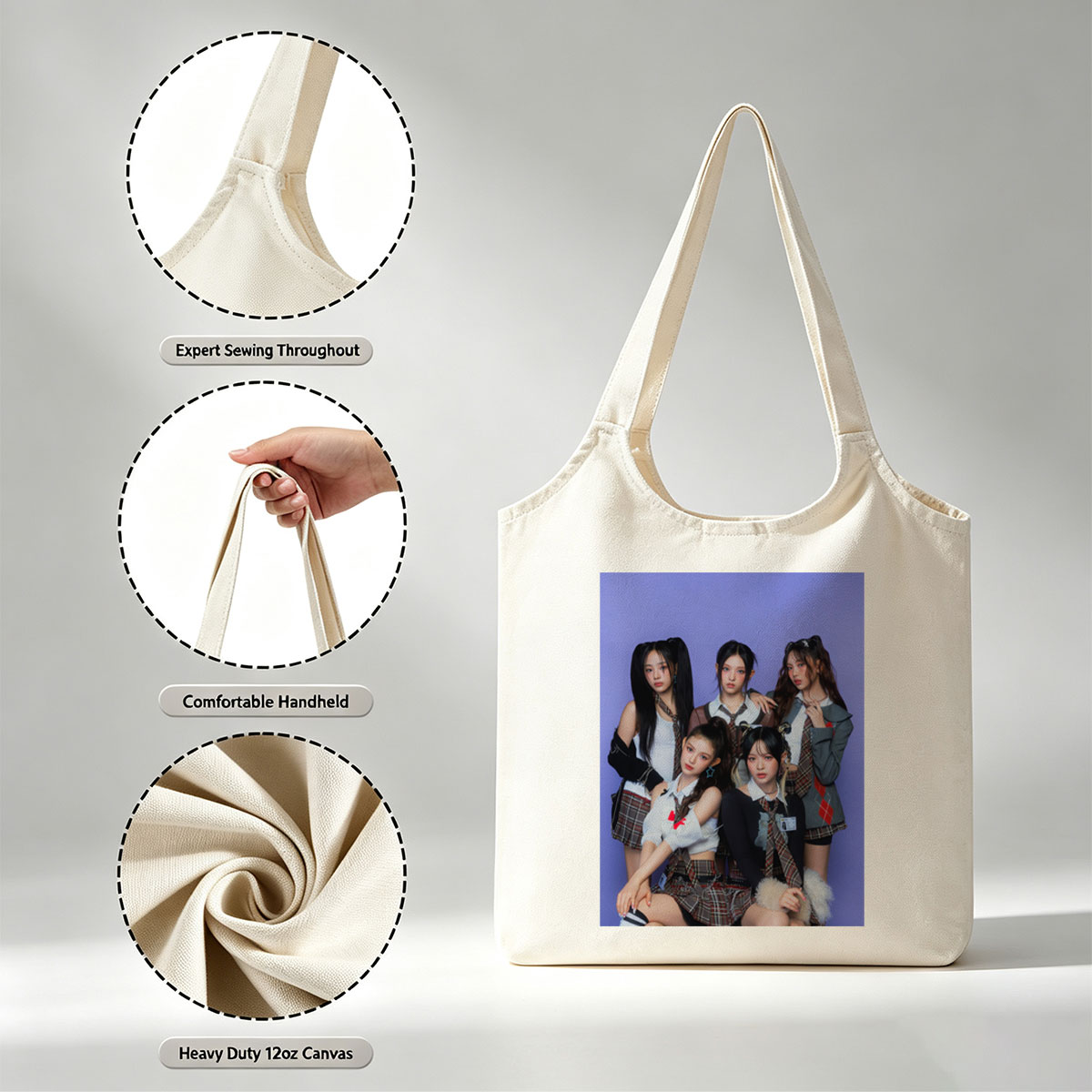 NewJeans School Uniform Concept Photo on Purple Background - Canvas shoulder bags/