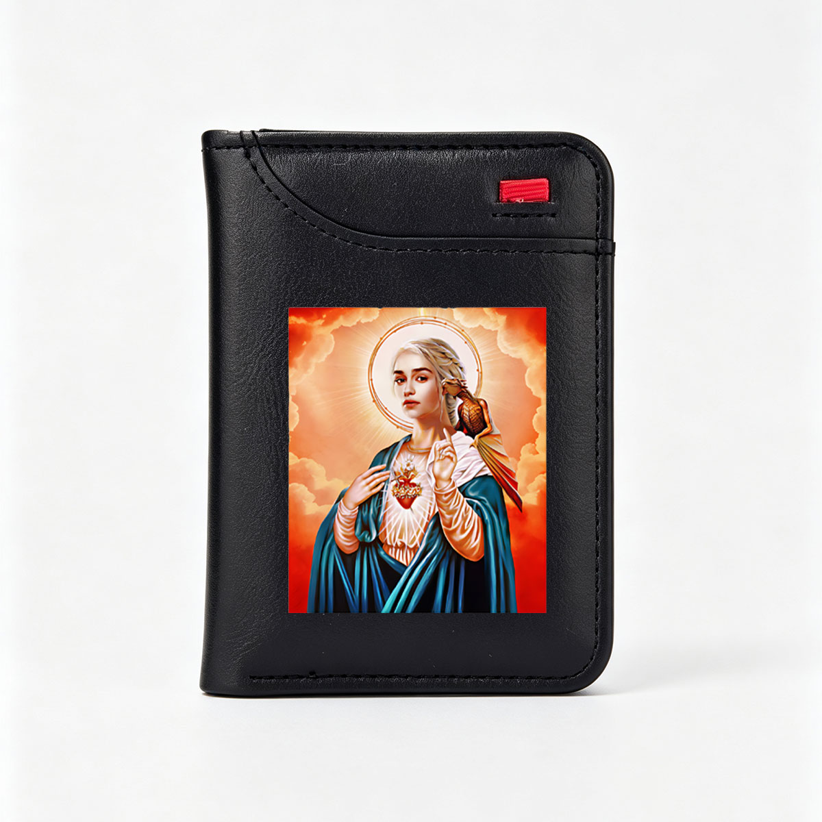 Daenerys Targaryen as the Sacred Heart Madonna with Dragon and Halo - Vertical Style Wallet