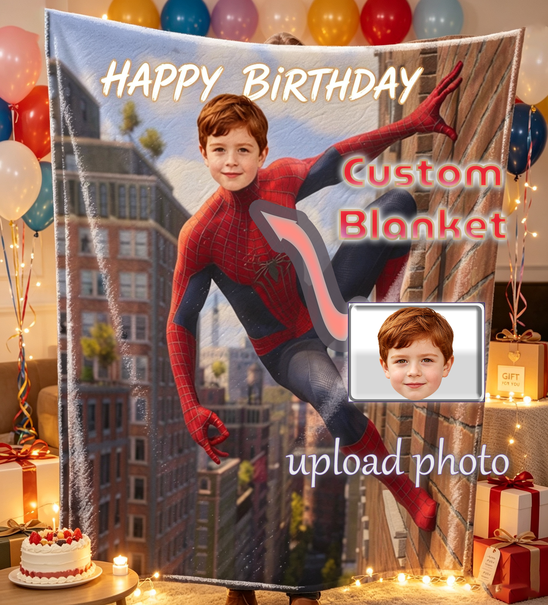Custom Spider‑Man Personalized Photo Flannel Blanket | Make Your Kid A Superhero