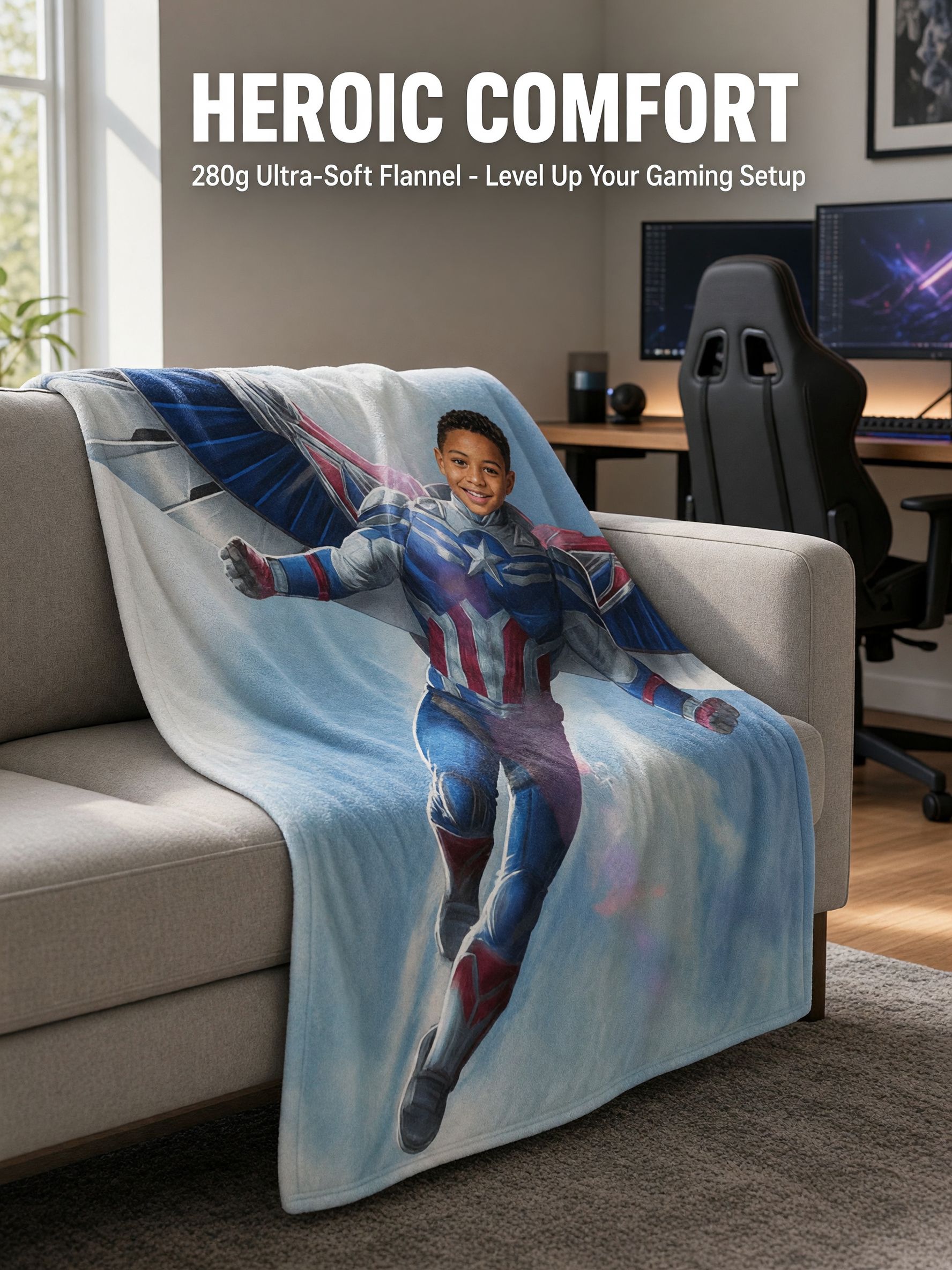 Custom Photo Superhero Flannel Fleece Blanket Personalized Face Artwork Ultra Soft Cozy Plush Throw Ideal Personalized