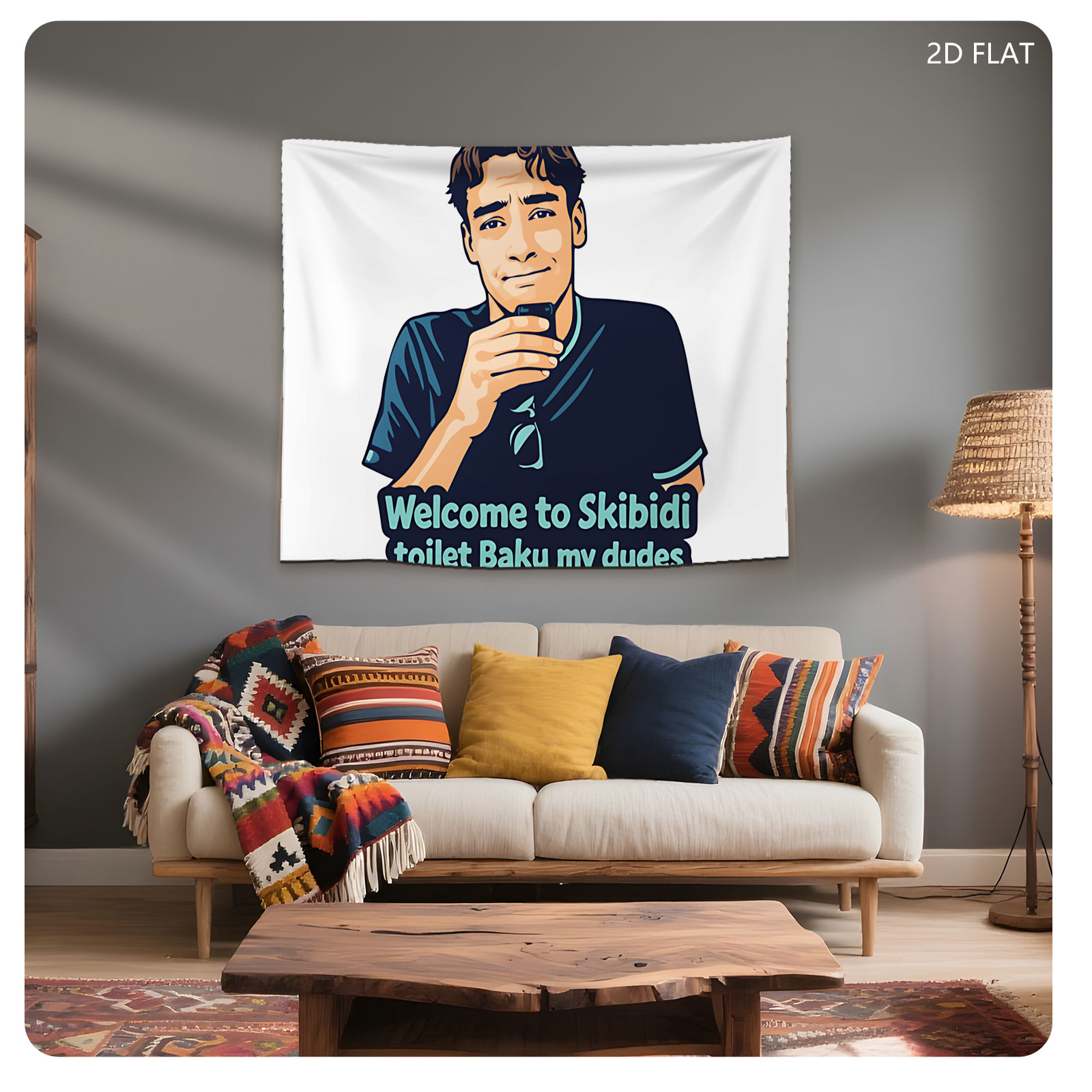 Welcome to Skibidi Toilet Baku My Dudes - Man with Phone Cartoon - Tapestry