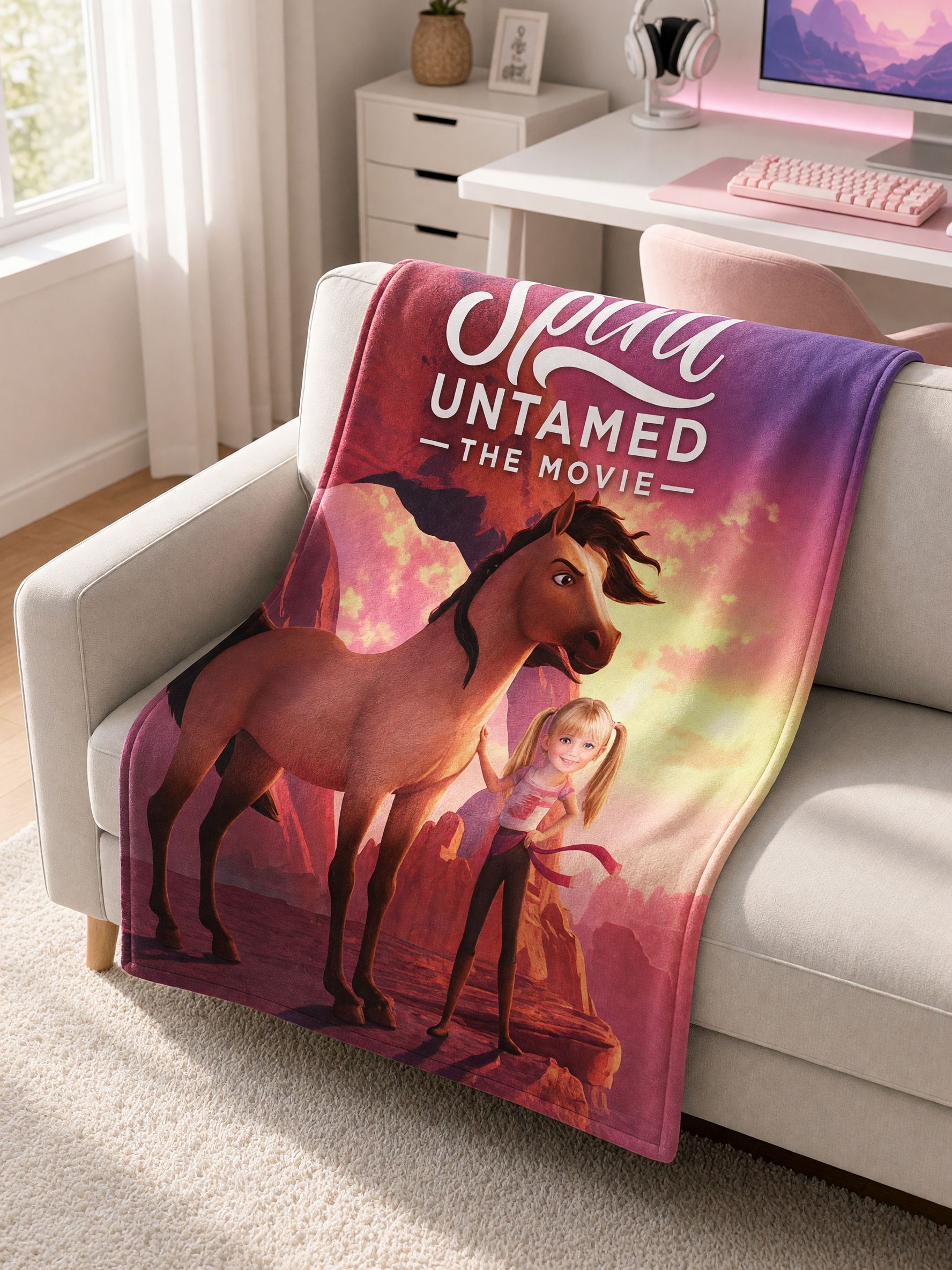 Personalized Face Photo Blanket, Custom Flannel Spirit Horse Throw for Kids, Cozy Fleece Keepsake Gift
