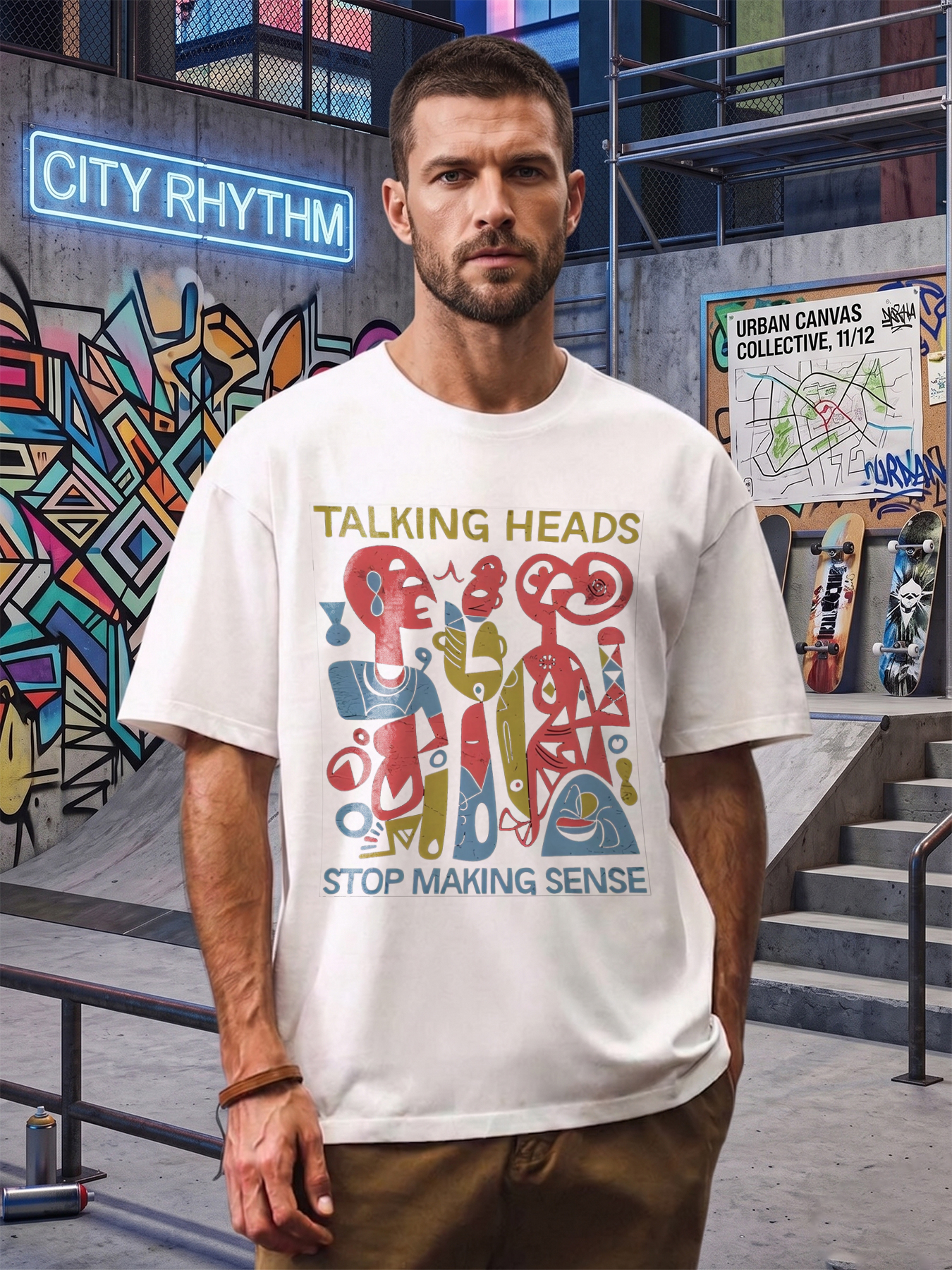 Men's Talking Heads Stop Making Sense Printed T-Shirt Abstract Art Design Casual Round Neck Lightweight Breathable Summer Short Sleeve Tee for Music Fans and Art Lovers