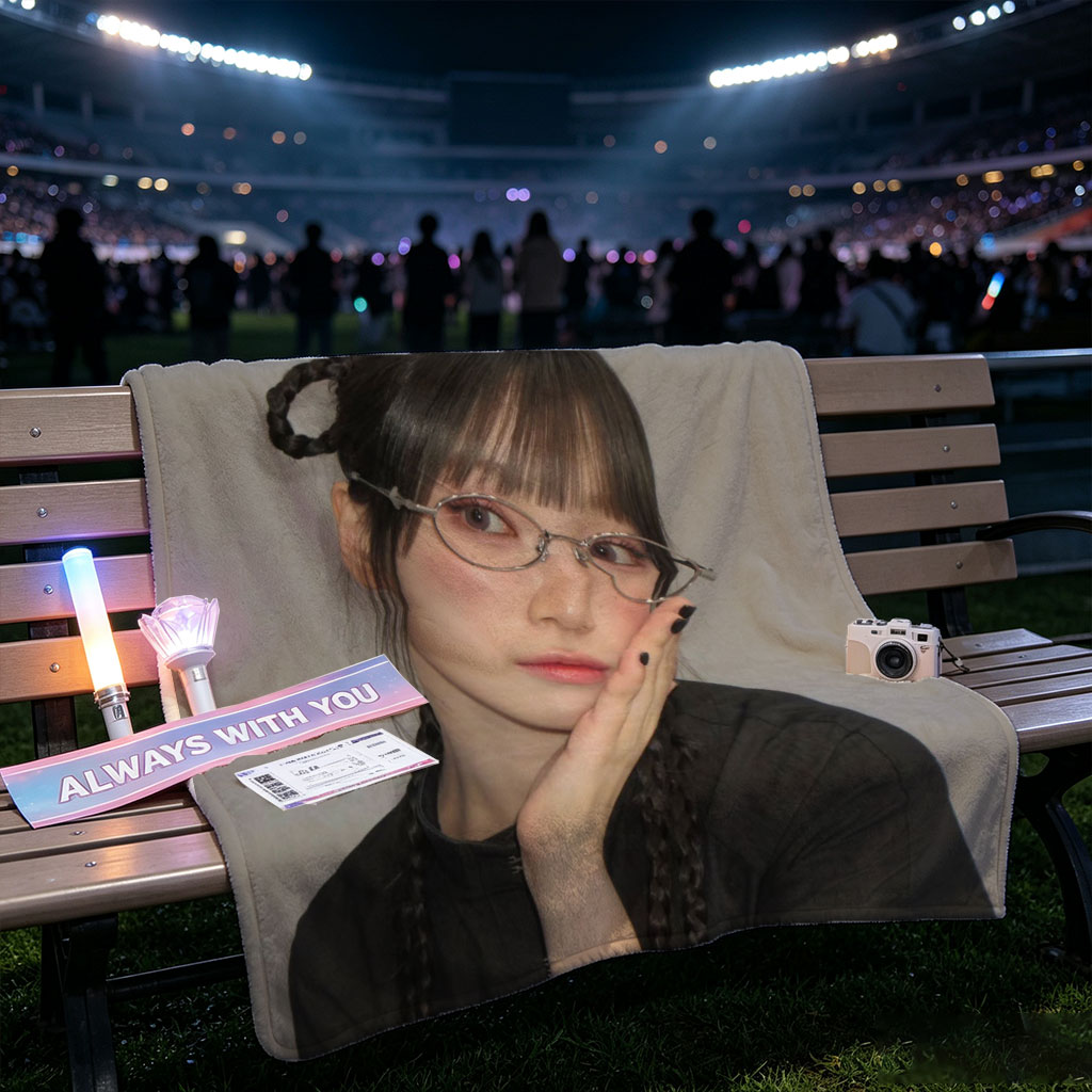 NewJeans Minji in a Casual Pose with Braided Hair and Glasses - Blankets