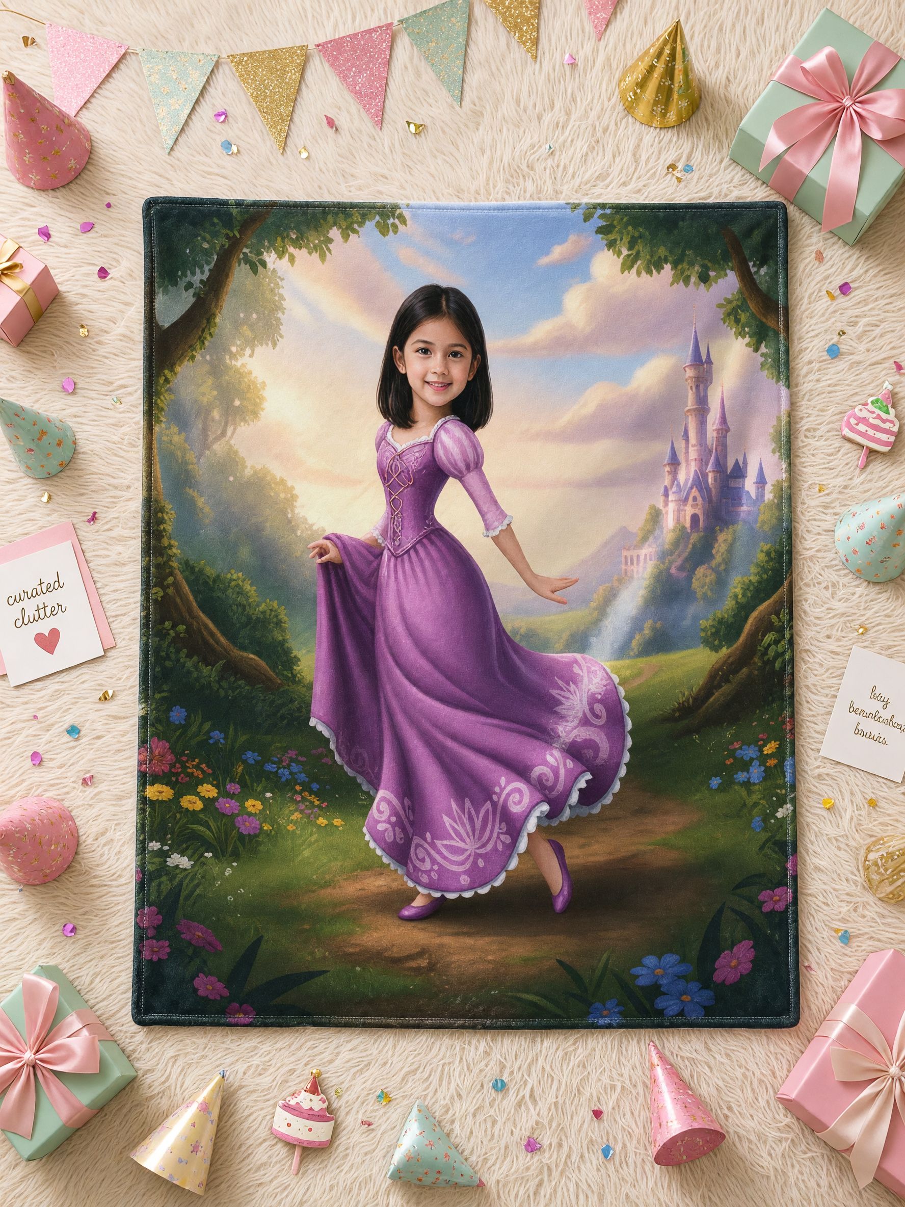 Custom Face Photo Flannel Blanket, Personalized Fairytale Princess Castle Throw, Ideal Keepsake Gift