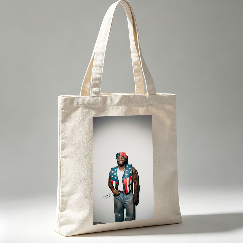 T-Pain in Patriotic Vest and Bandana, Standing Confidently Against a Plain Background - Canvas tote bags