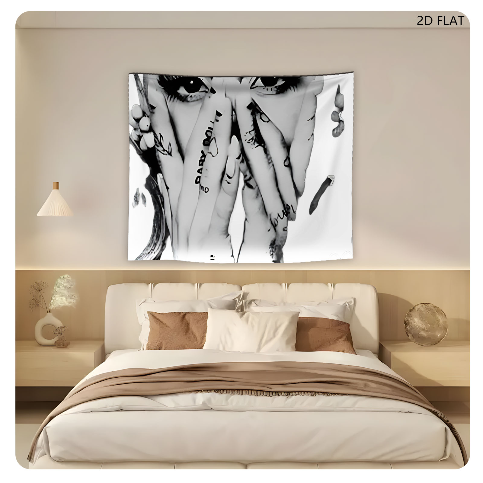 Lady Gaga: Dramatic Monochrome Portrait with Tattooed Hands and Signature - Tapestry
